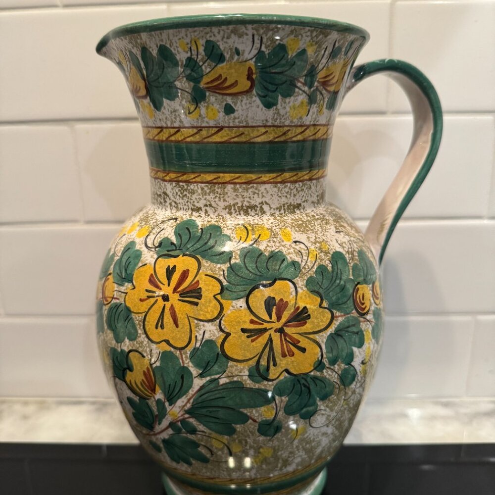 WERTARBEIT HERSTELLUNG VERTRIEB Pottery vase Large Pitcher Flowers Green 214/25 - Picture 4 of 16
